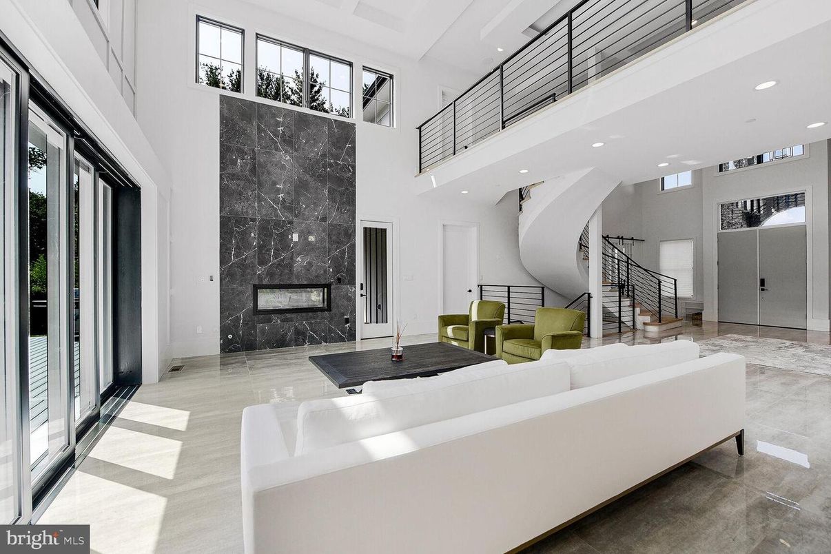 Fireplace, Interior, Living room, Marble Walls, Recessed Lighting
