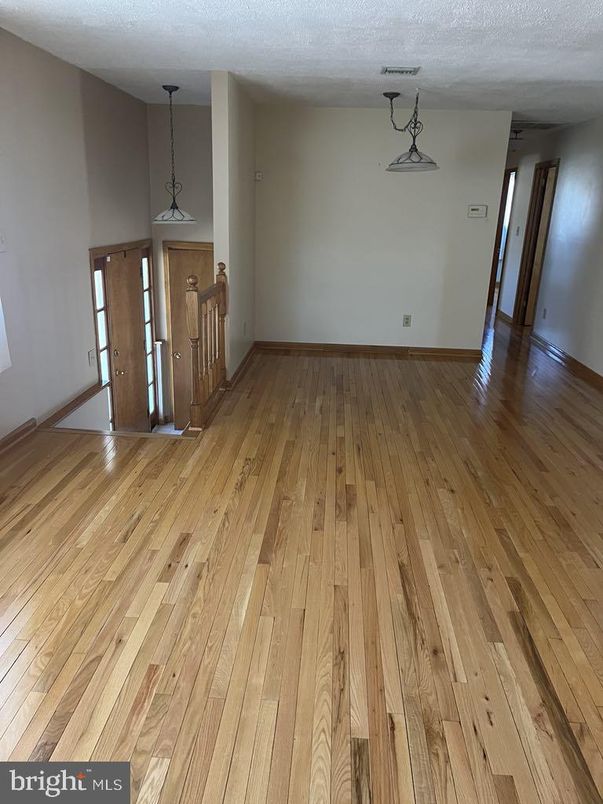 Empty room, Interior, Pendant Lights, Wood Texture Flooring