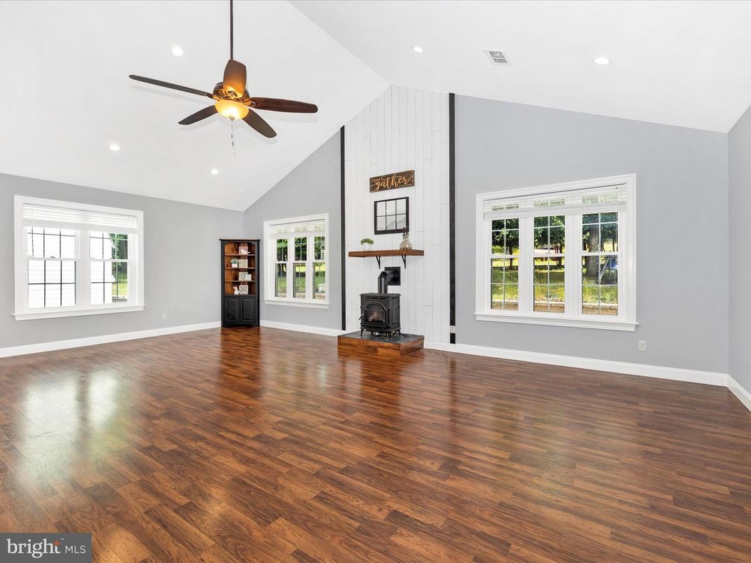 Empty room, Fireplace, Interior, Recessed Lighting, Wood Texture Flooring