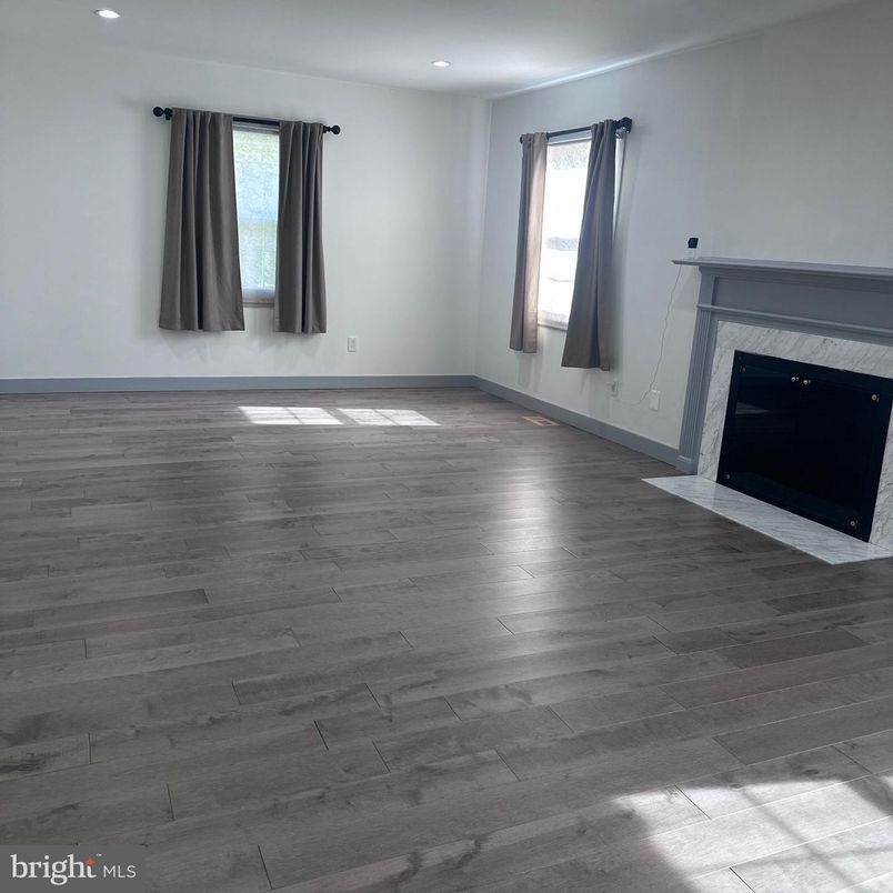 Empty room, Fireplace, Interior, Recessed Lighting, Wood Texture Flooring