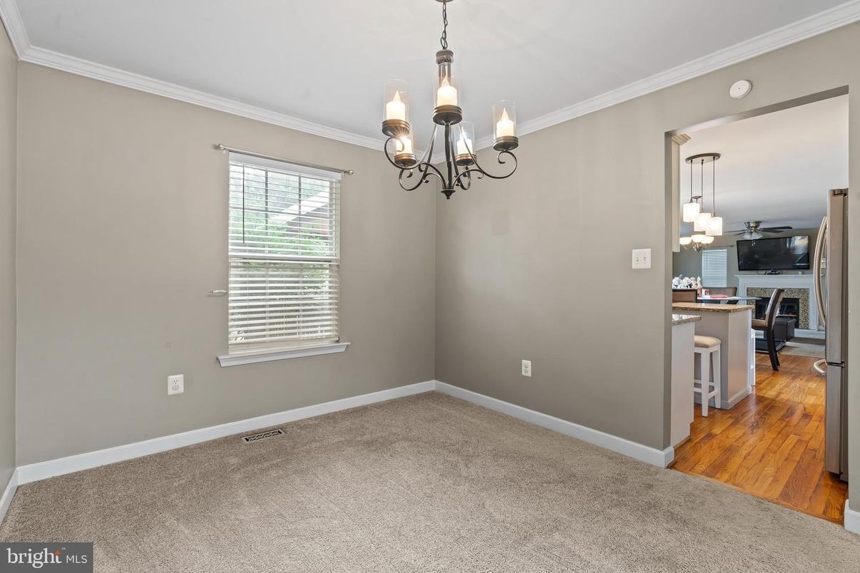 Chandelier, Dining room, Empty room, Interior, Wood Texture Flooring