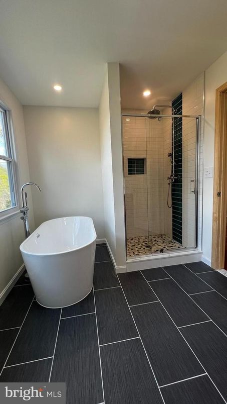 Bathroom, Free Standing Baths, Glass Shower, Interior, Recessed Lighting