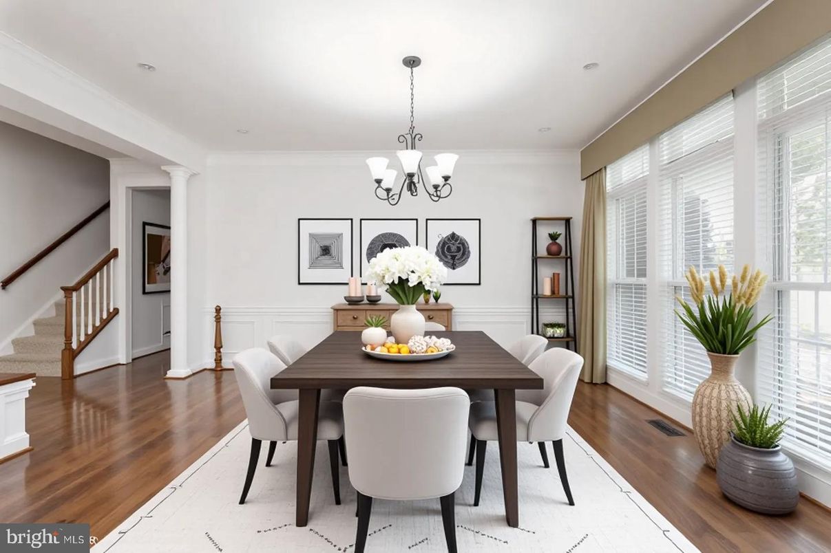Chandelier, Dining room, Interior, Wood Texture Flooring