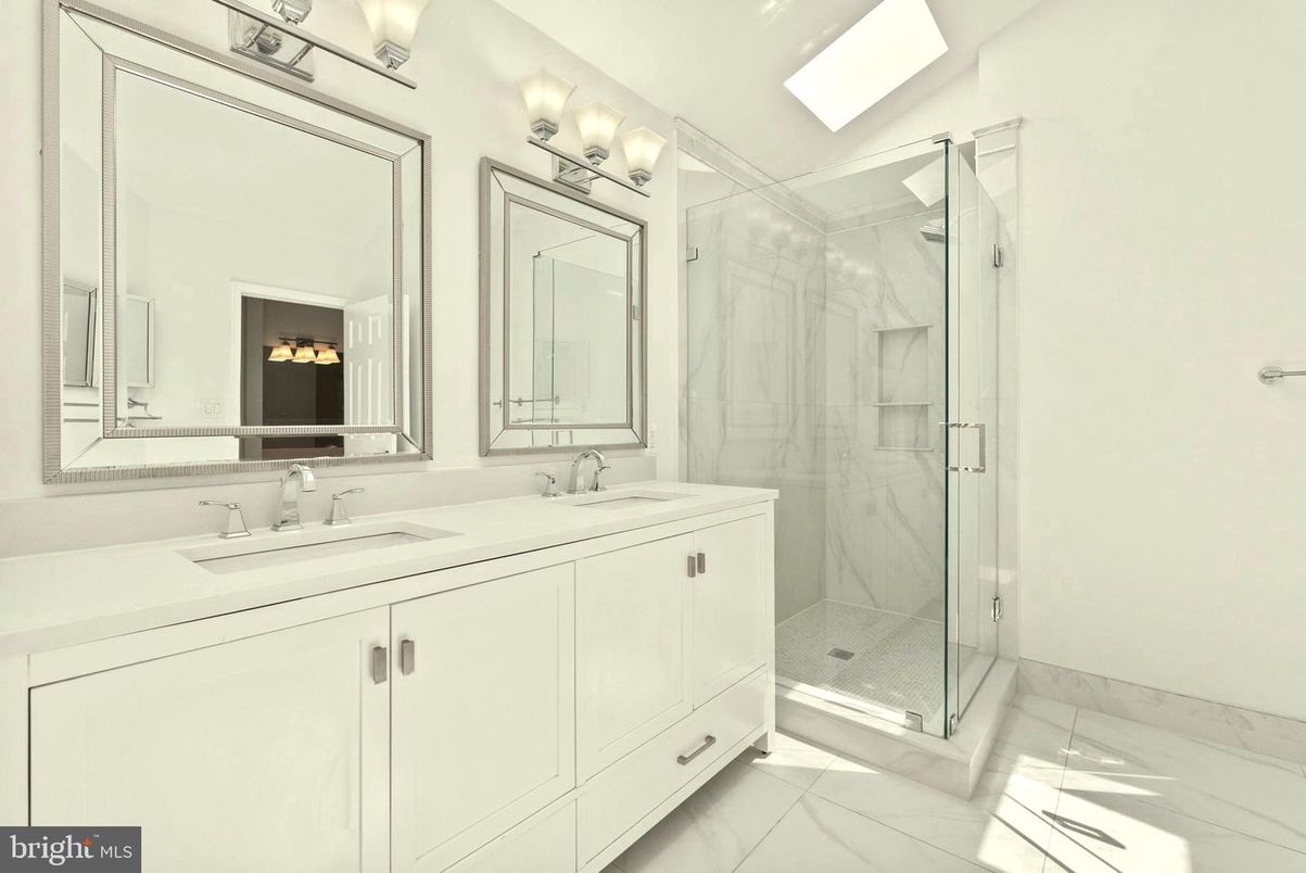 Bathroom, Dual Sink Vanities, Glass Shower, Interior, Marble, Marble Walls