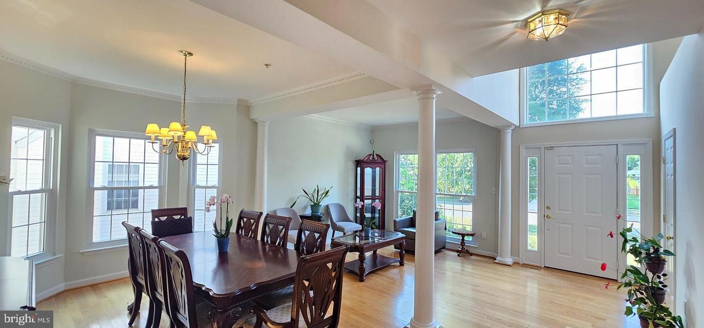 Chandelier, Dining room, Interior, Wood Texture Flooring