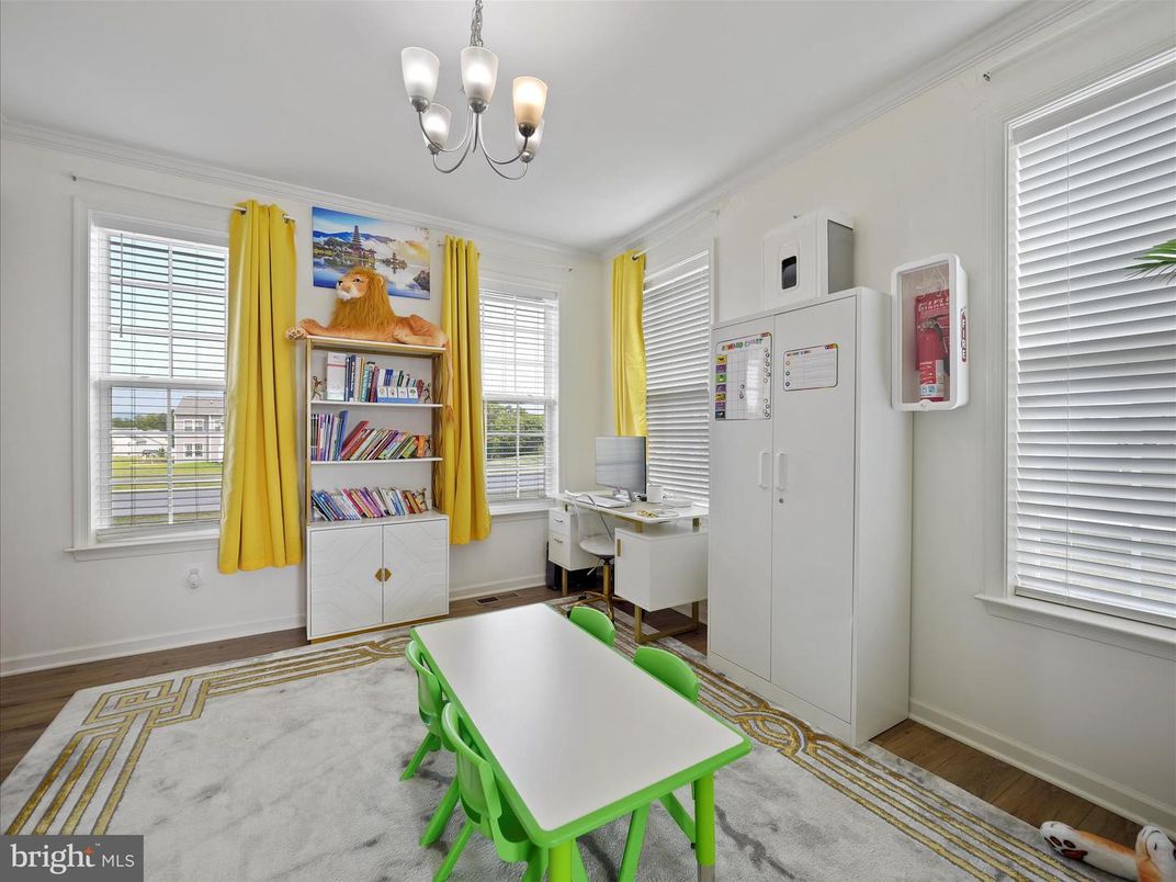Chandelier, Home Office, Interior, Wood Texture Flooring