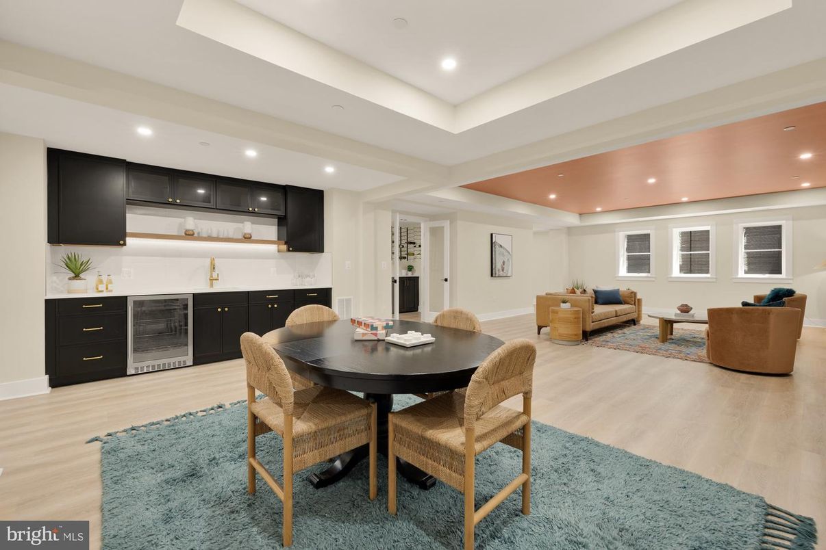 Dining room, Interior, Kitchen, Living room, Recessed Lighting, Wood Texture Flooring