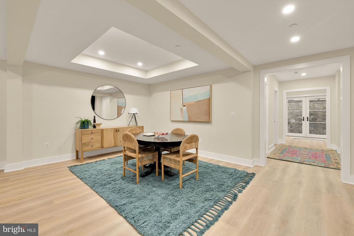 Dining room, Interior, Recessed Lighting, Wood Texture Flooring