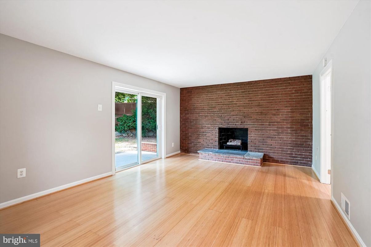 Empty room, Fireplace, Interior, Stone Walls, Wood Texture Flooring