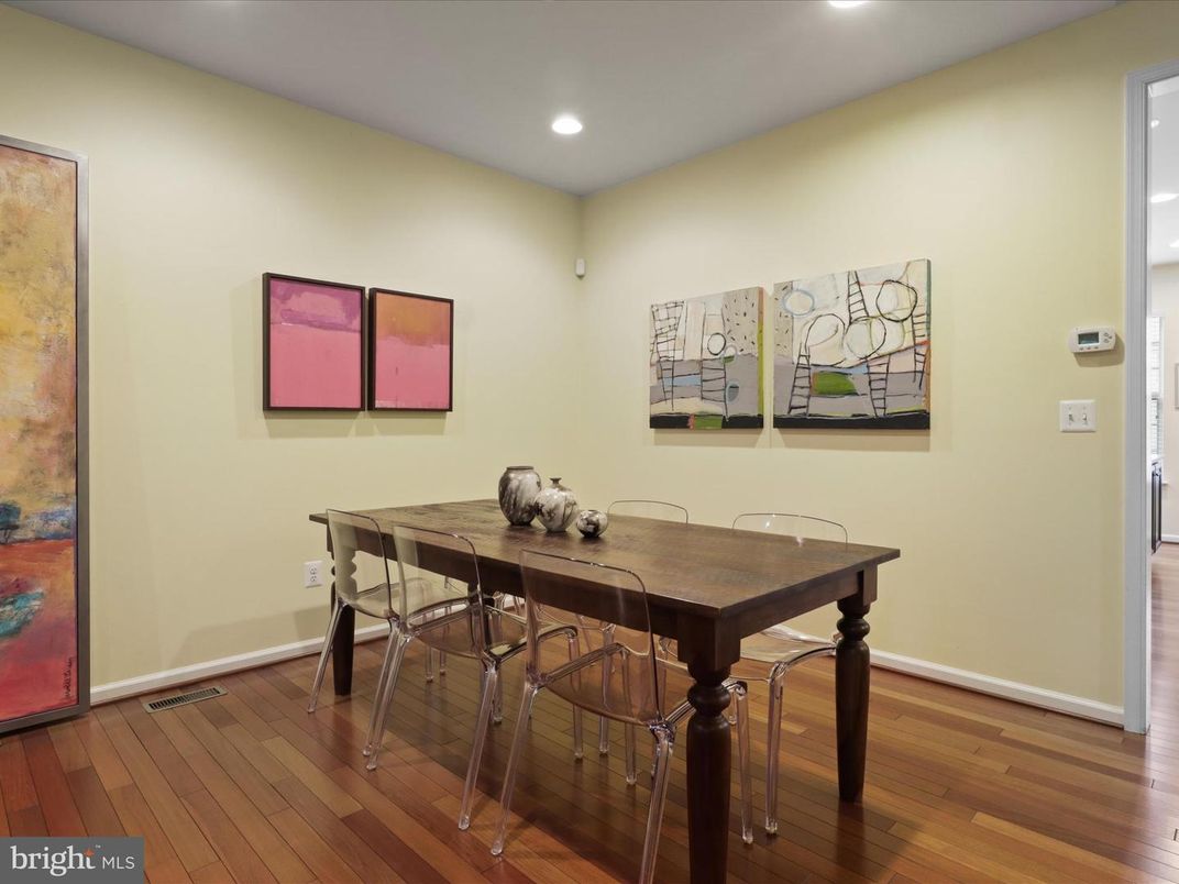 Dining room, Interior, Recessed Lighting, Wood Texture Flooring