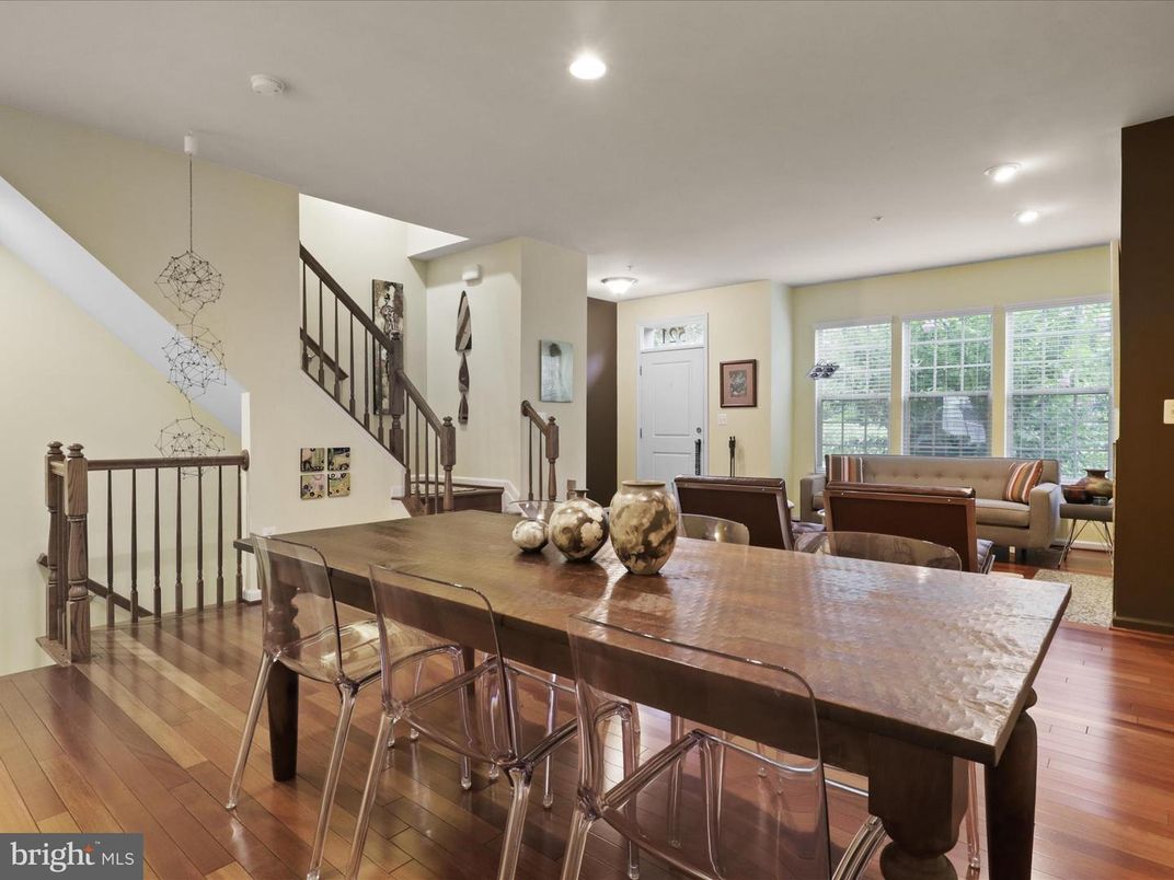 Dining room, Interior, Pendant Lights, Recessed Lighting, Wood Texture Flooring
