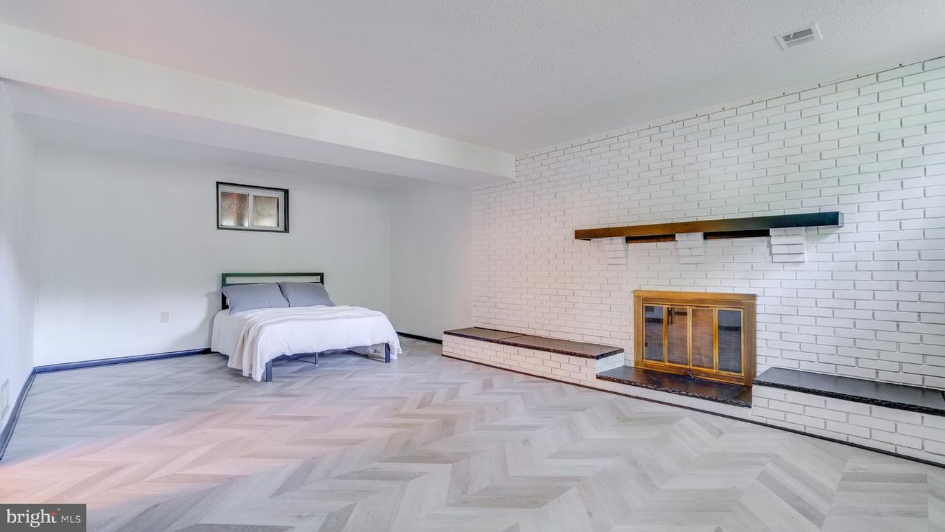 Bedroom, Fireplace, Interior, Stone Walls, Wood Texture Flooring