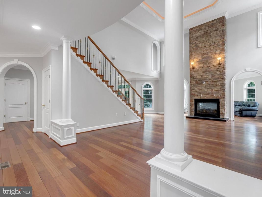 Fireplace, Interior, Recessed Lighting, Stone Walls, Wood Texture Flooring