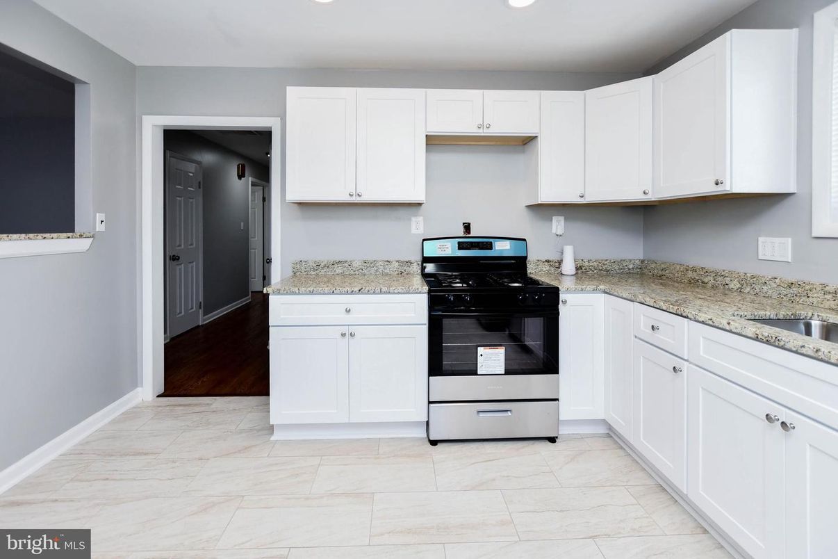 Interior, Kitchen, Marble, Recessed Lighting, Wood Texture Flooring