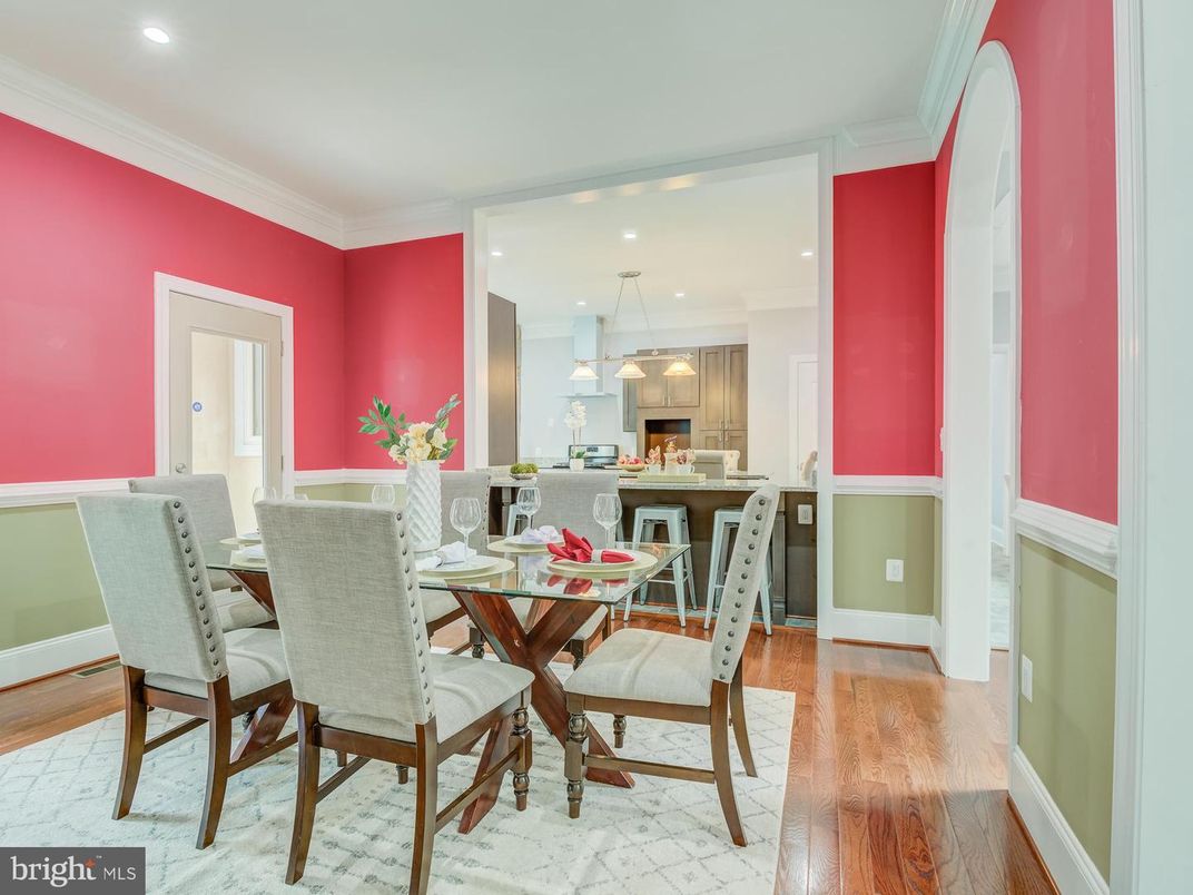 Dining room, Interior, Kitchen, Pendant Lights, Recessed Lighting, Wood Texture Flooring