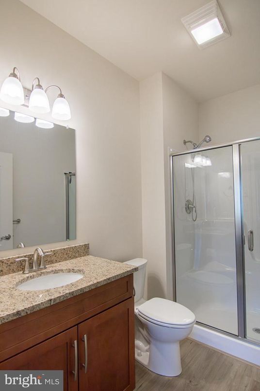 Bathroom, Glass Shower, Interior, Wood Texture Flooring