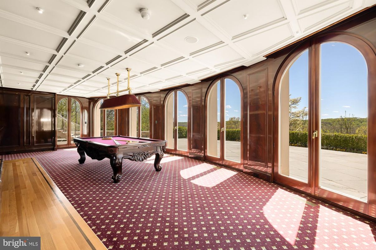 Billiard Table, Game Room, Interior, Pendant Lights, Recessed Lighting, Wood Texture Flooring