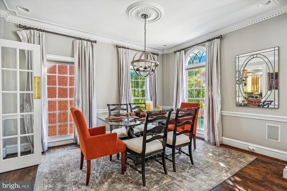 Chandelier, Dining room, Interior, Wood Texture Flooring