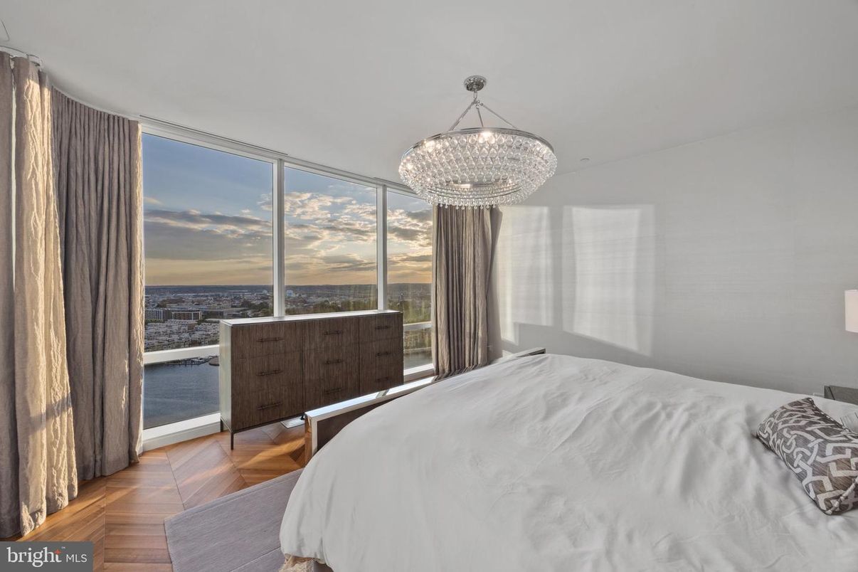Bedroom, Chandelier, Interior, Wood Texture Flooring