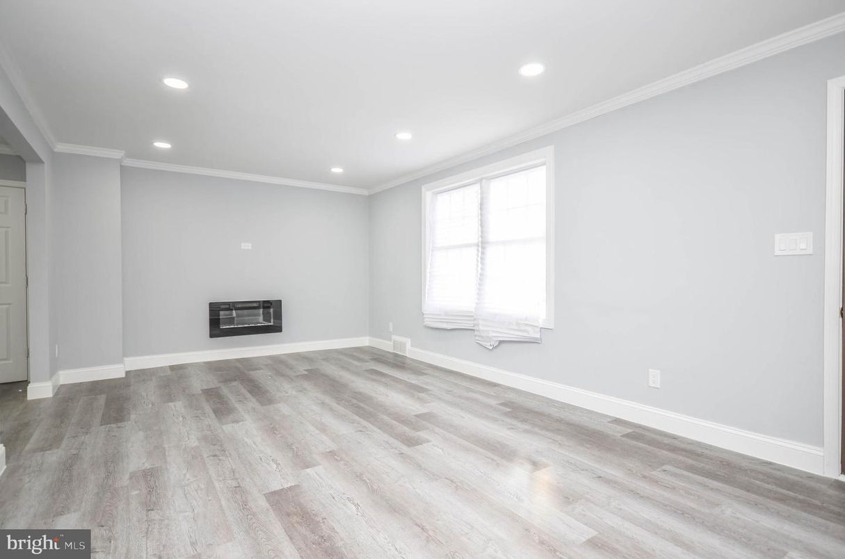 Empty room, Fireplace, Interior, Recessed Lighting, Wood Texture Flooring