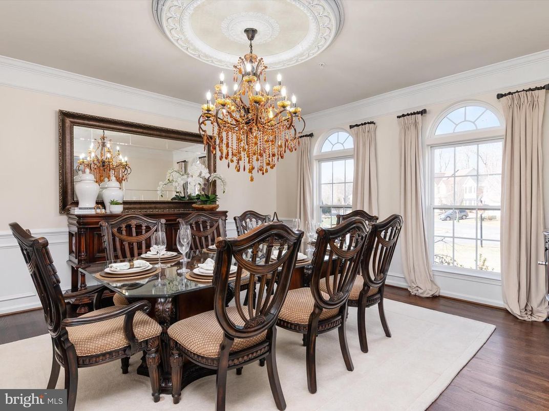 Chandelier, Dining room, Interior, Wood Texture Flooring