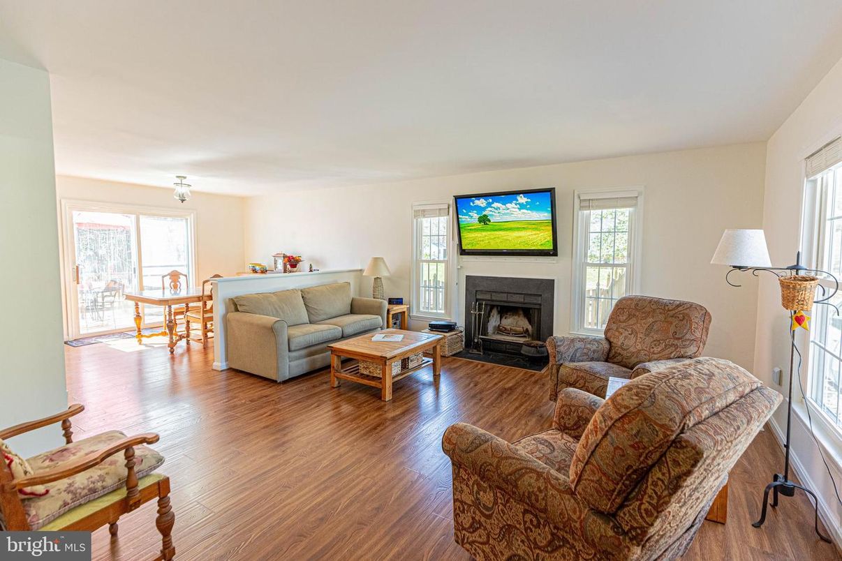 Dining room, Fireplace, Interior, Living room, Wood Texture Flooring