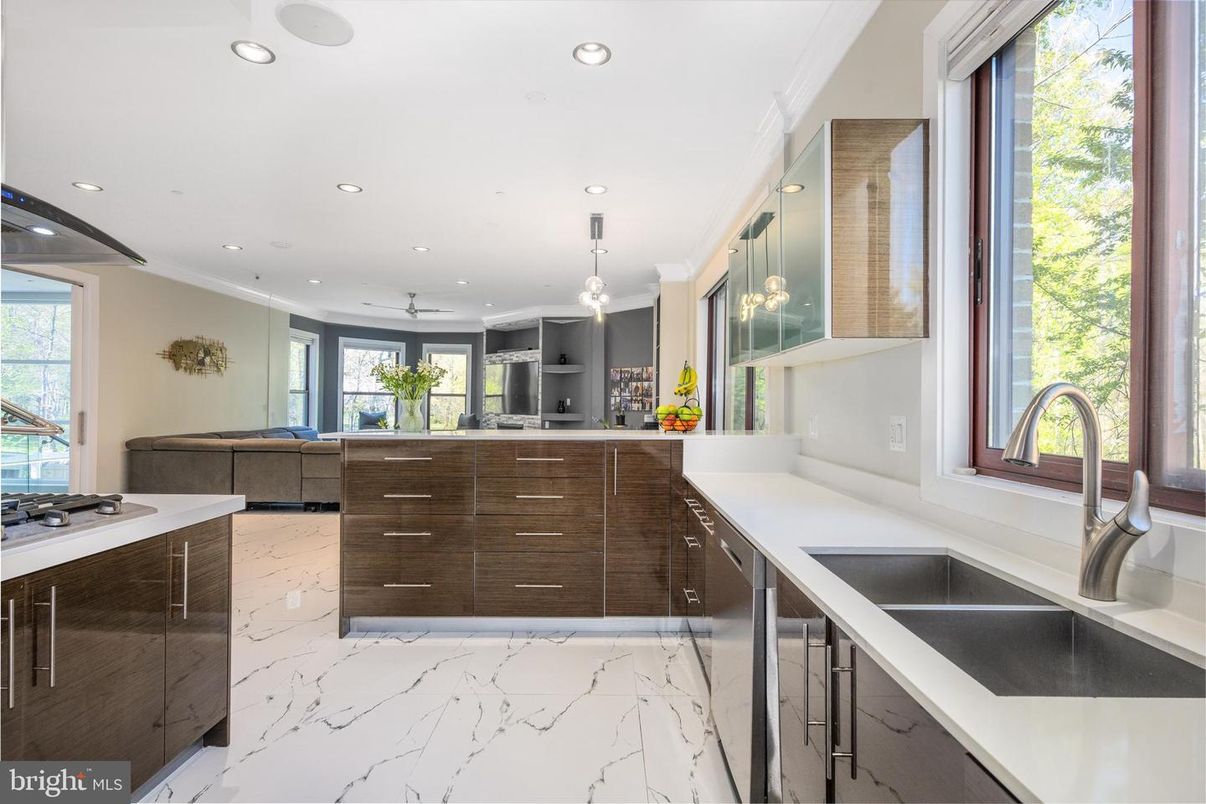 Interior, Kitchen, Marble, Pendant Lights, Recessed Lighting