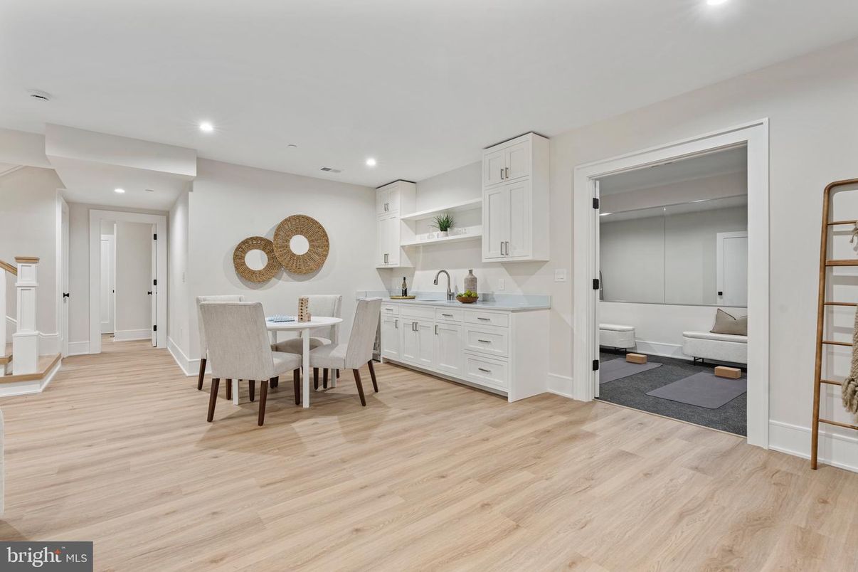 Dining room, Interior, Kitchen, Living room, Recessed Lighting, Wood Texture Flooring