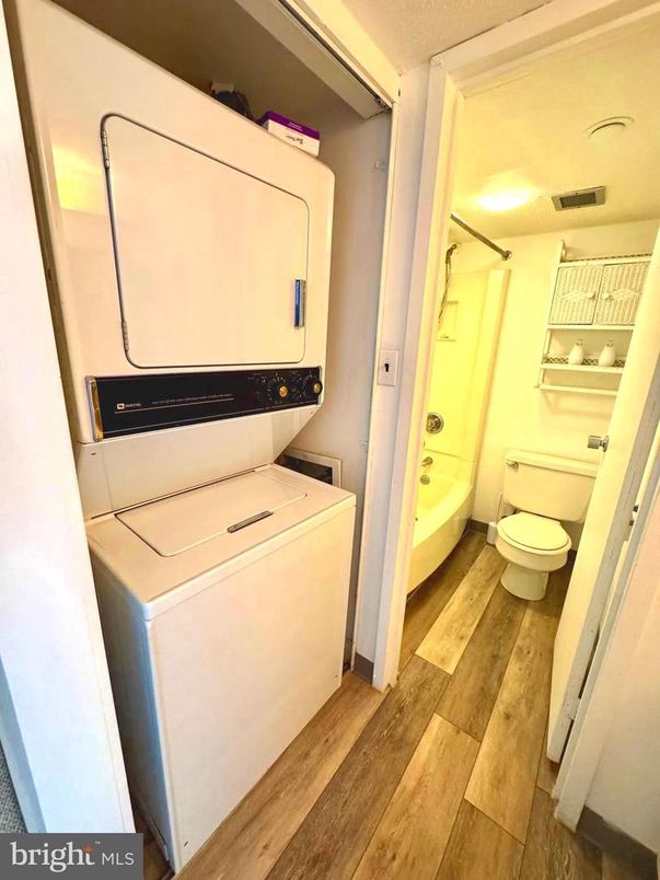 Bathroom, Interior, Utility Closets, Washer, Wood Texture Flooring