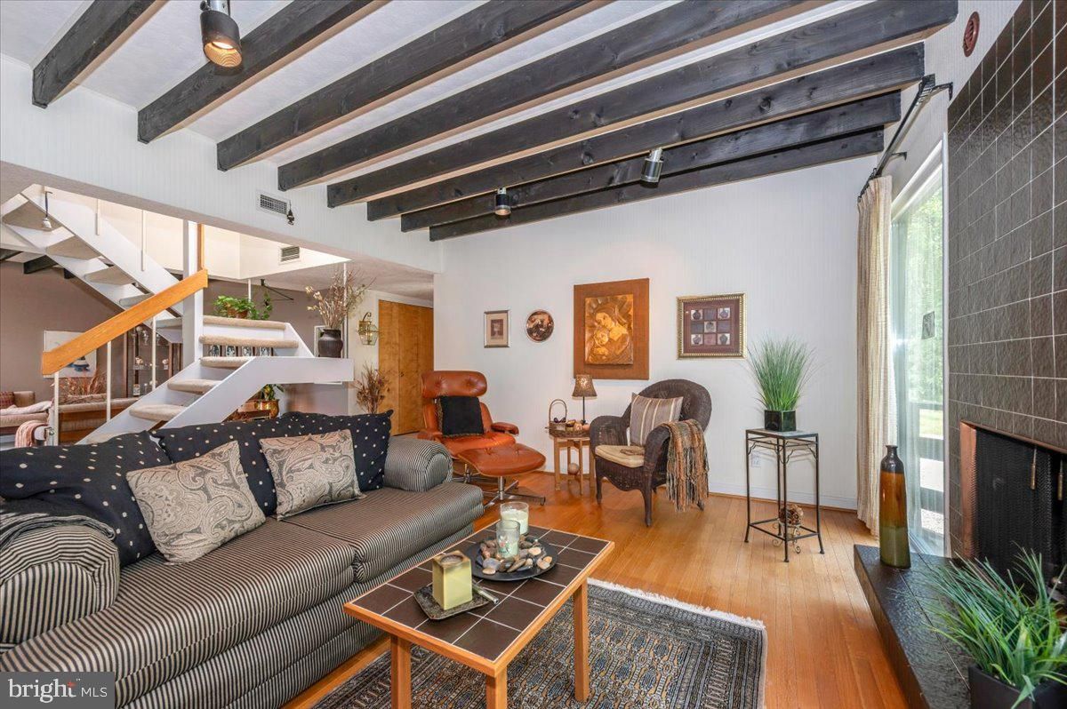 Fireplace, Interior, Living room, Wooden Beams, Wood Texture Flooring