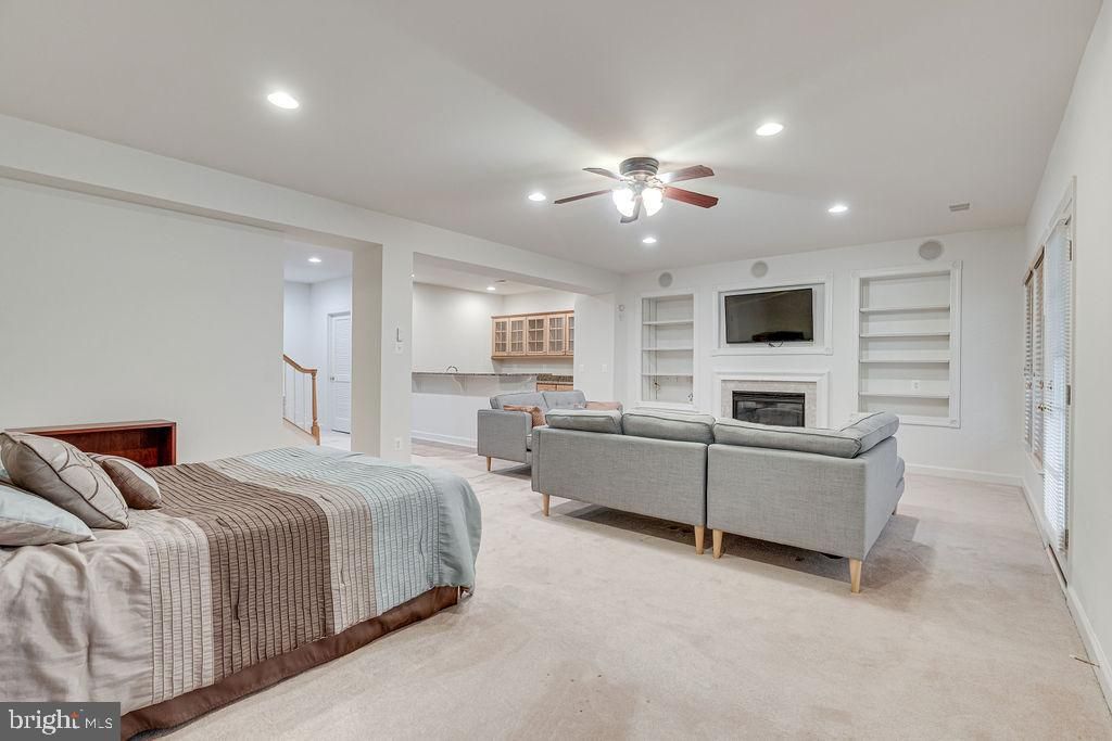 Bedroom, Fireplace, Interior, Living room, Recessed Lighting
