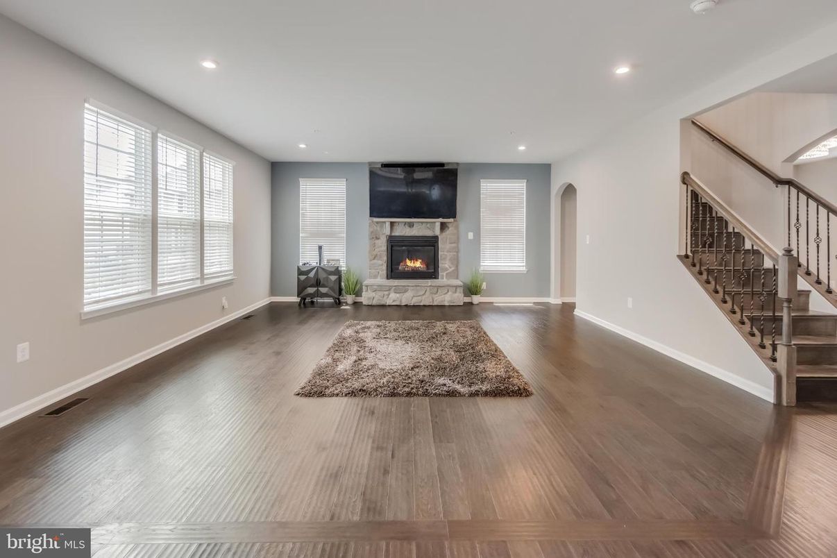 Fireplace, Interior, Recessed Lighting, Wood Texture Flooring