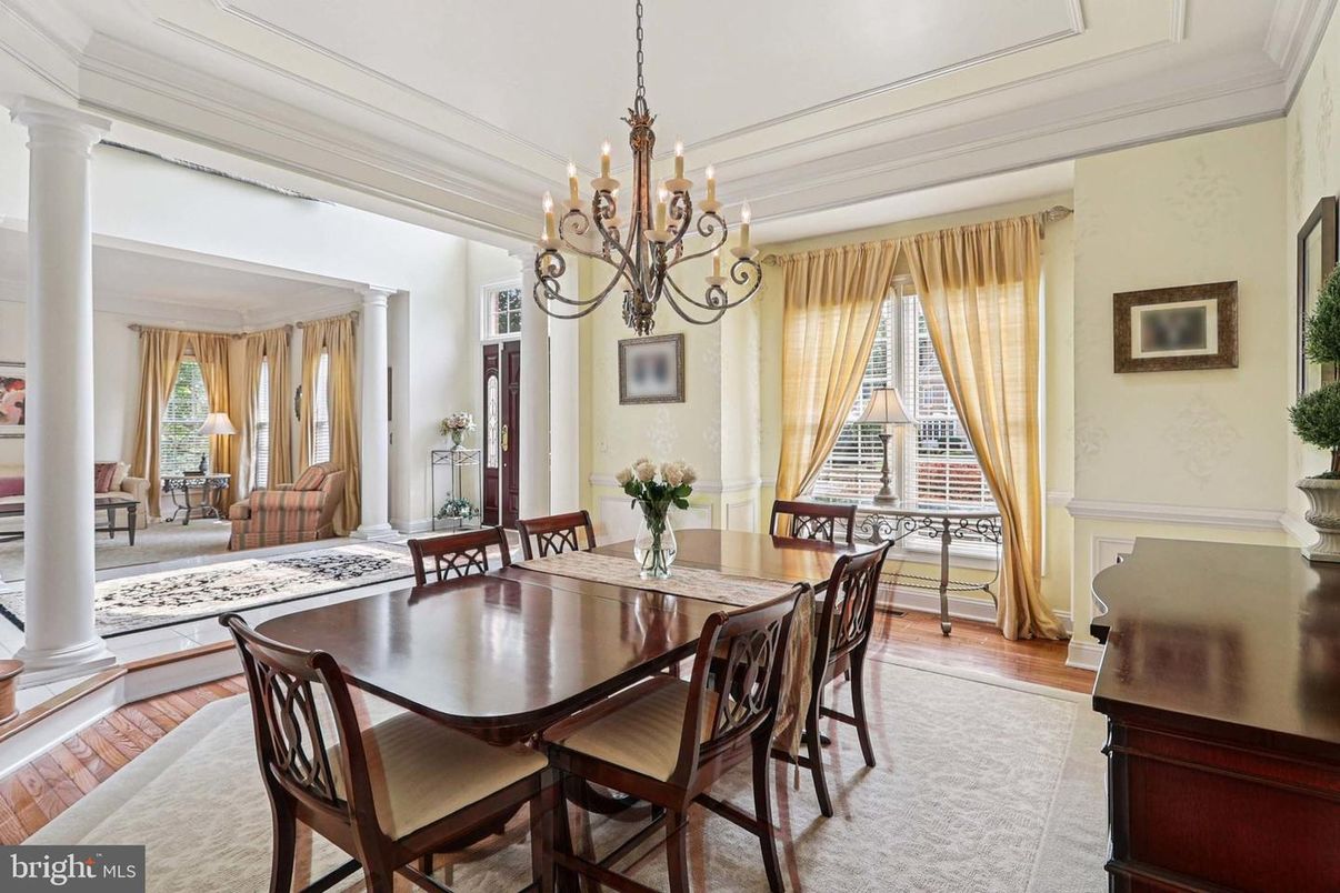 Chandelier, Dining room, Interior, Wood Texture Flooring