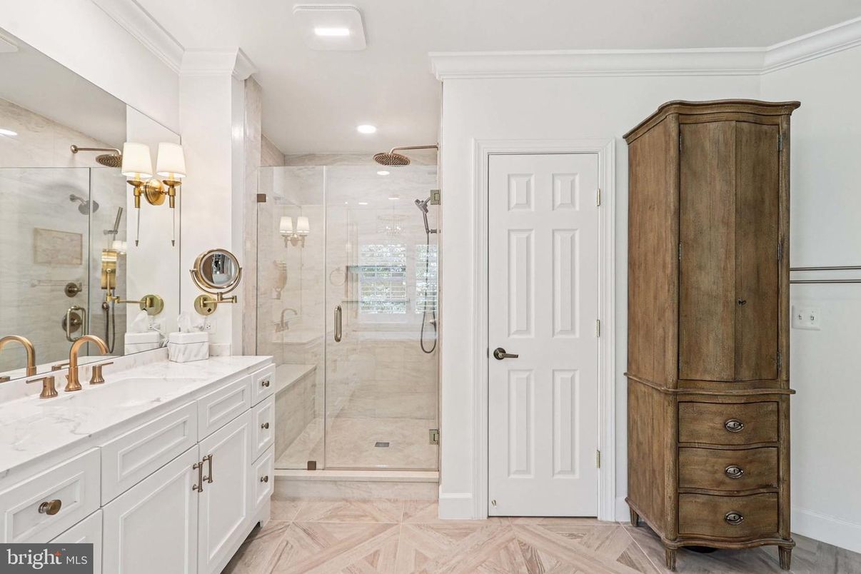 Bathroom, Dual Sink Vanities, Glass Shower, Interior, Recessed Lighting