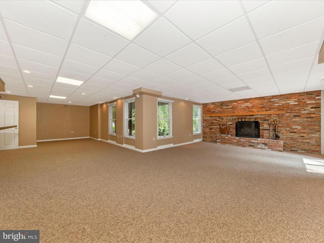 Empty room, Fireplace, Interior, Recessed Lighting, Stone Walls