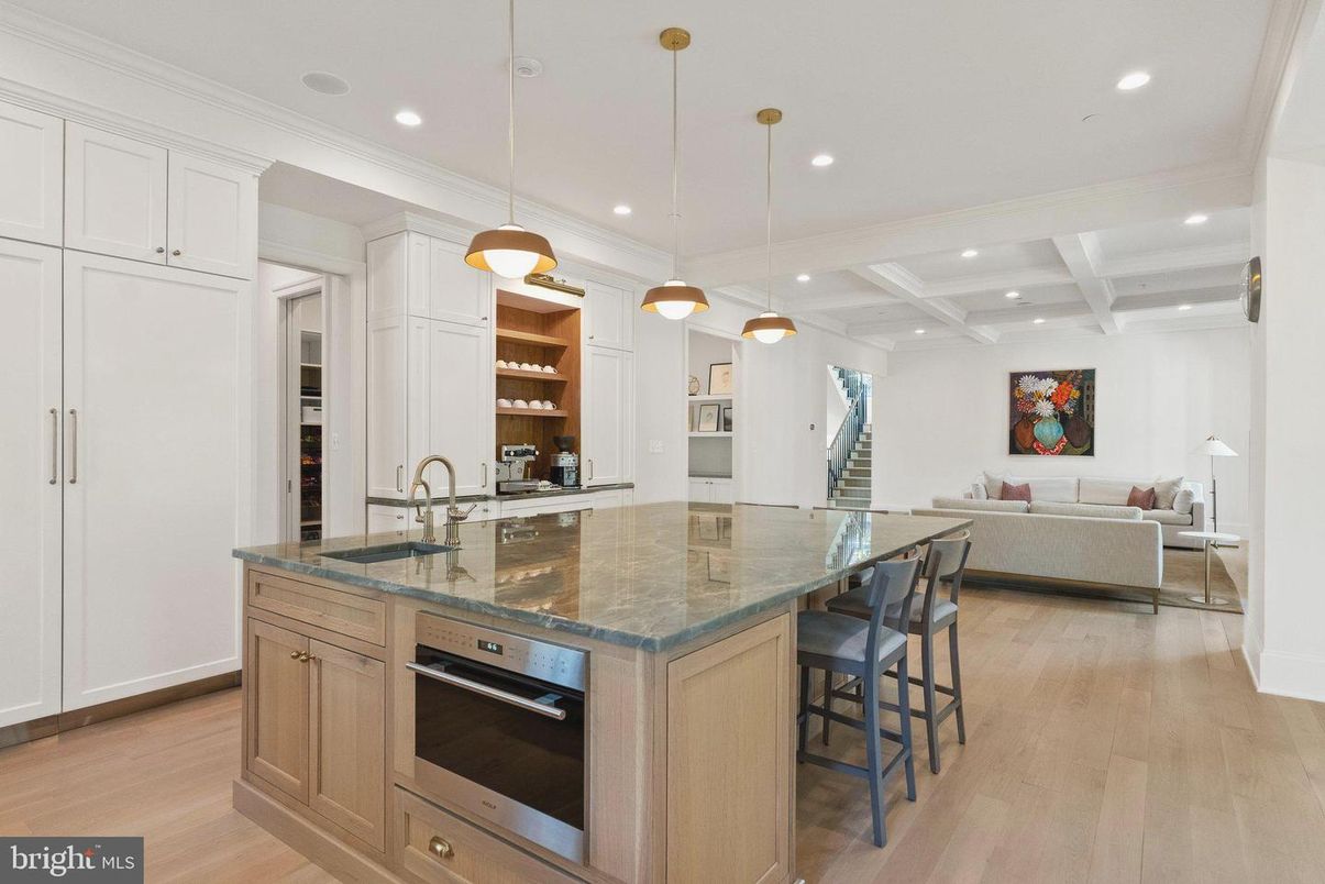 Interior, Kitchen, Living room, Pendant Lights, Recessed Lighting, Stainless Steel Appliances, Wood Texture Flooring