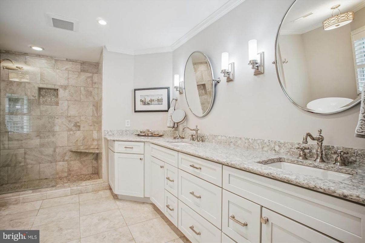 Bathroom, Dual Sink Vanities, Glass Shower, Interior, Recessed Lighting