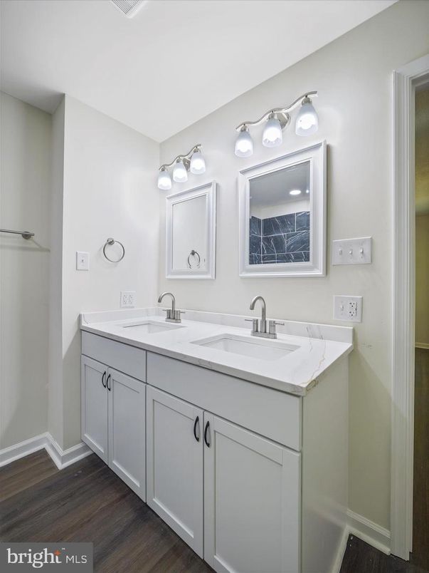 Bathroom, Dual Sink Vanities, Interior, Wood Texture Flooring