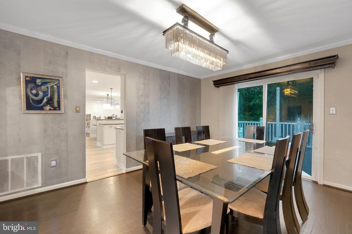 Chandelier, Dining room, Interior, Wood Texture Flooring