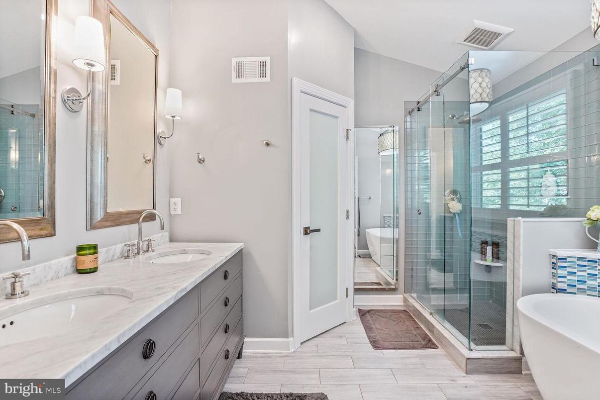 Bathroom, Dual Sink Vanities, Free Standing Baths, Glass Shower, Interior