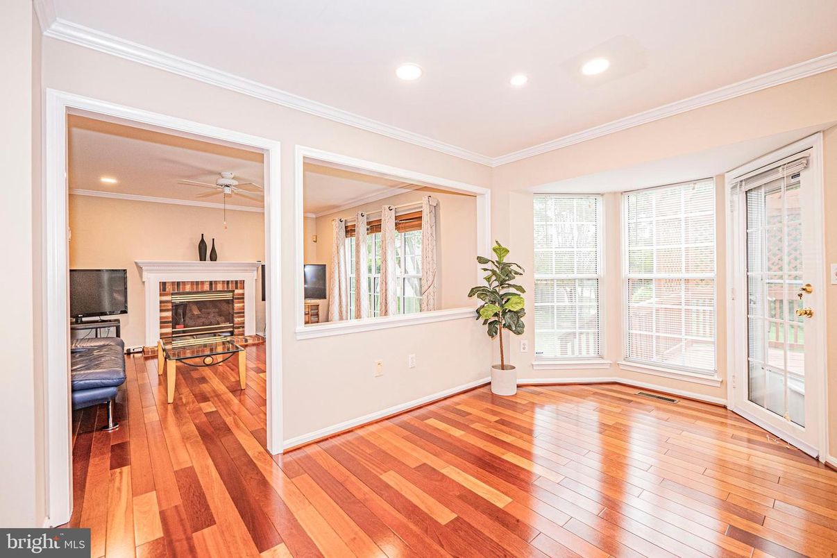 Empty room, Fireplace, Interior, Recessed Lighting, Wood Texture Flooring
