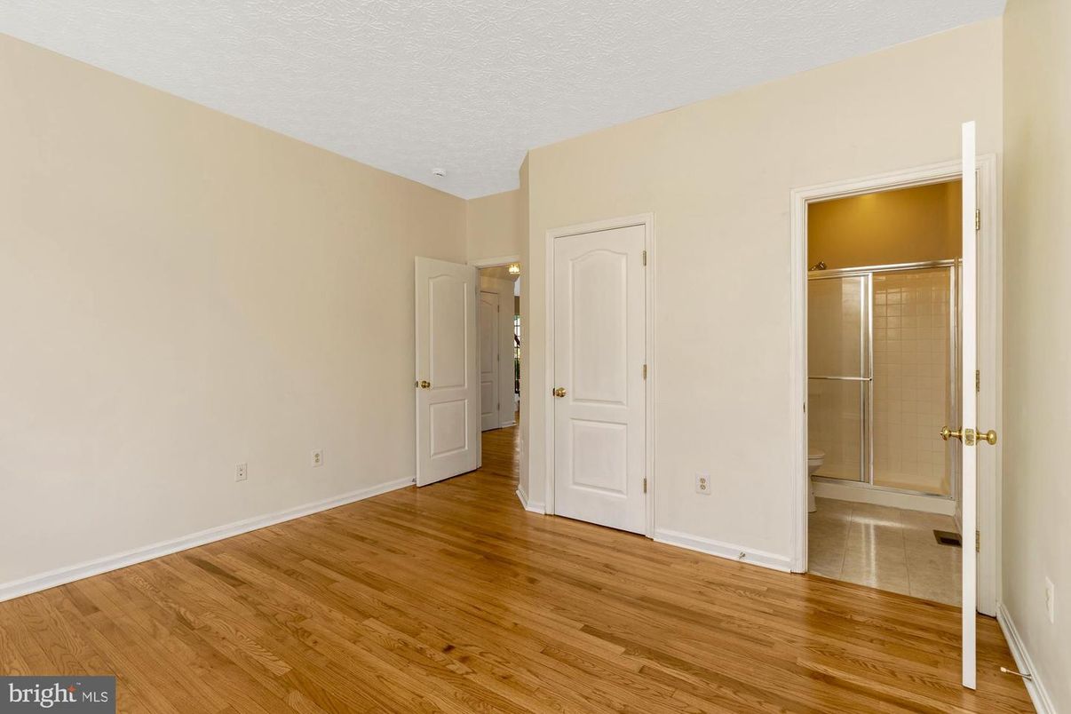 Bathroom, Empty room, Glass Shower, Interior, Wood Texture Flooring