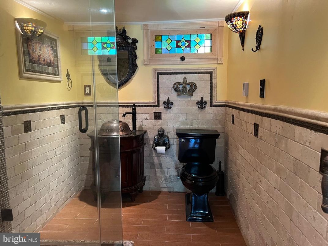 Bathroom, Interior, Stone Walls, Wood Texture Flooring