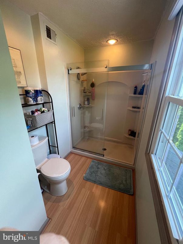 Bathroom, Glass Shower, Interior, Wood Texture Flooring