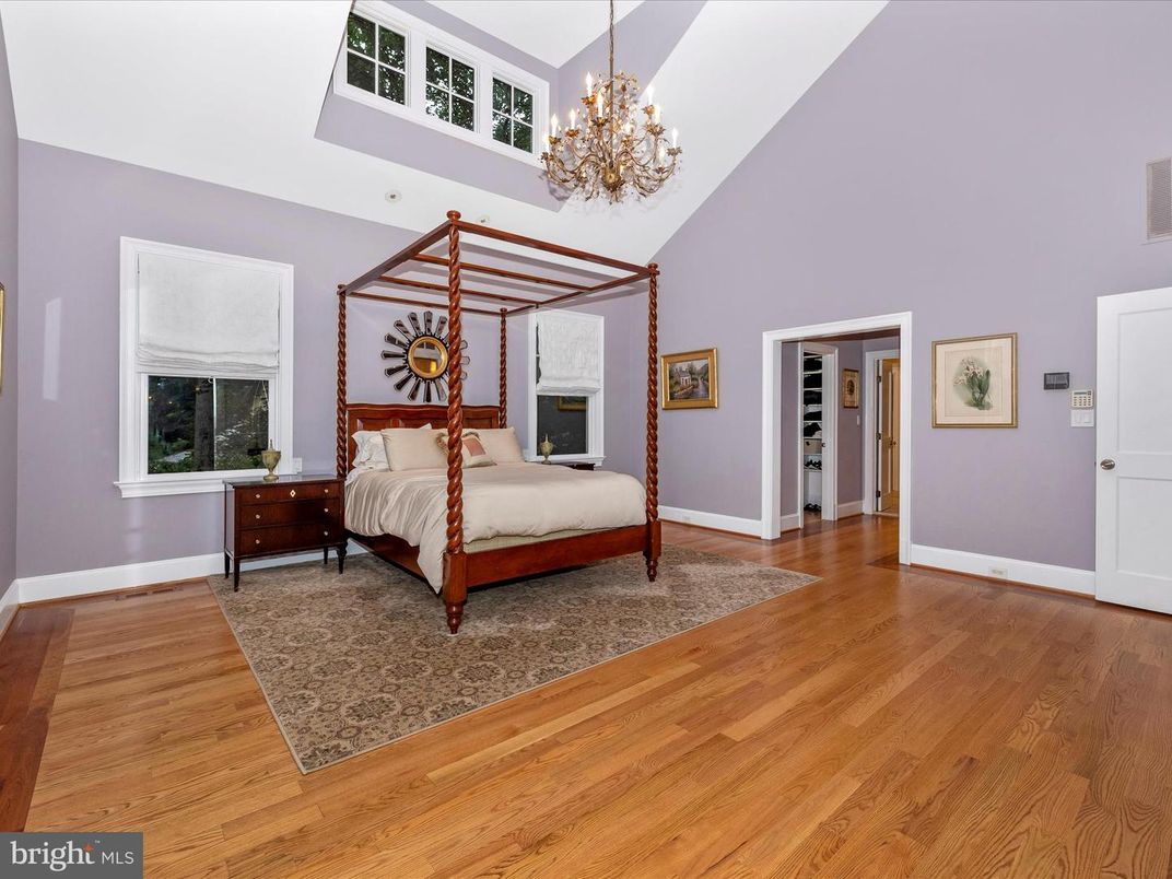 Bedroom, Chandelier, Interior, Wood Texture Flooring
