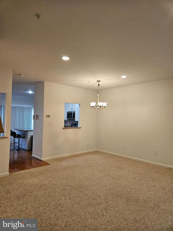 Chandelier, Empty room, Interior, Recessed Lighting, Wood Texture Flooring