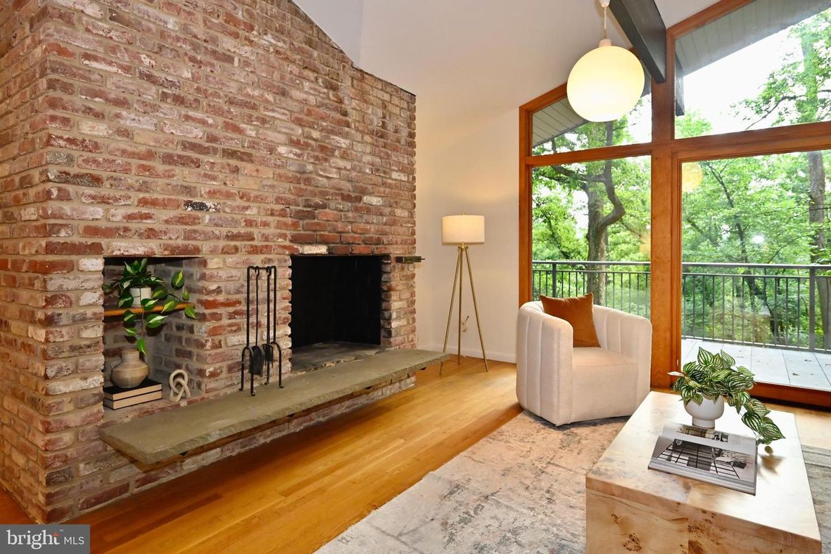 Fireplace, Interior, Living room, Stone Walls, Wood Texture Flooring