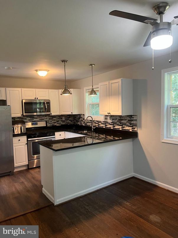 Interior, Kitchen, Pendant Lights, Stainless Steel Appliances, Wood Texture Flooring