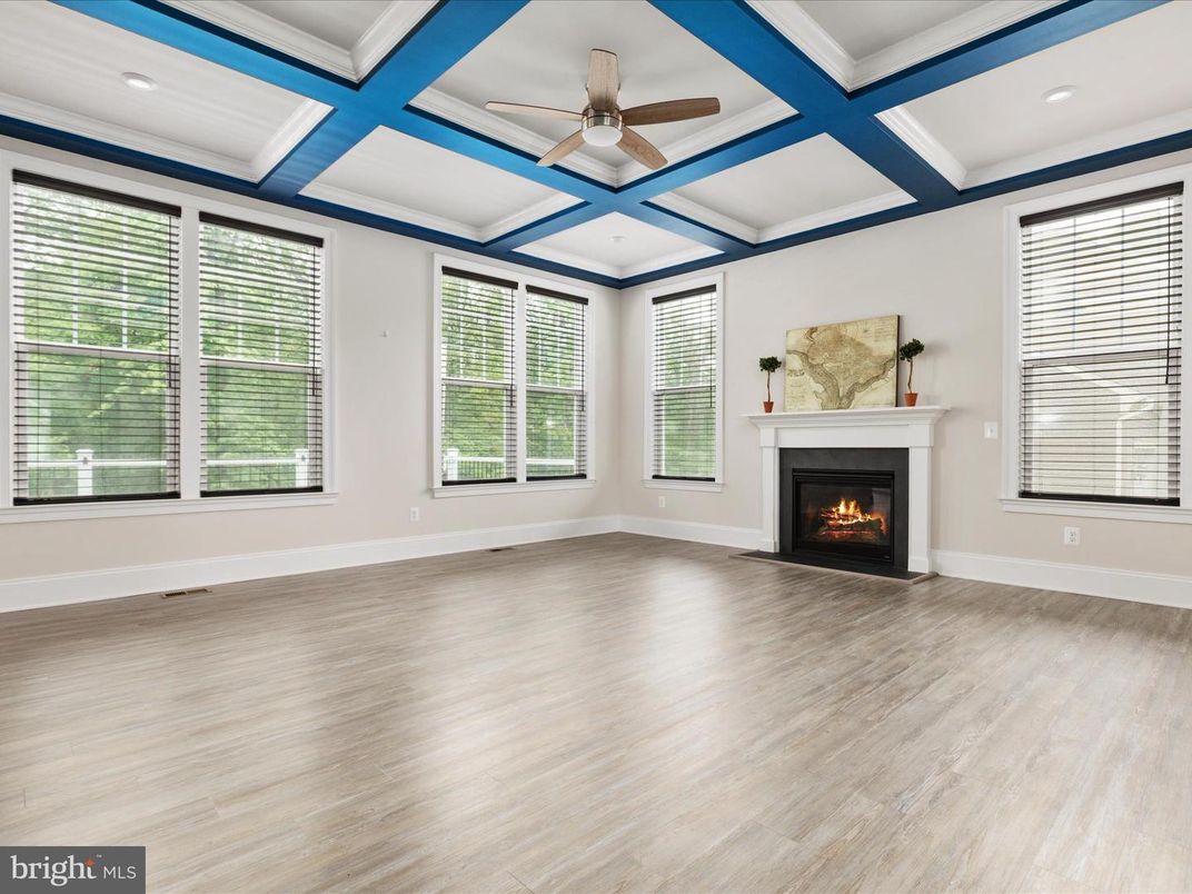 Empty room, Fireplace, Interior, Recessed Lighting, Wood Texture Flooring