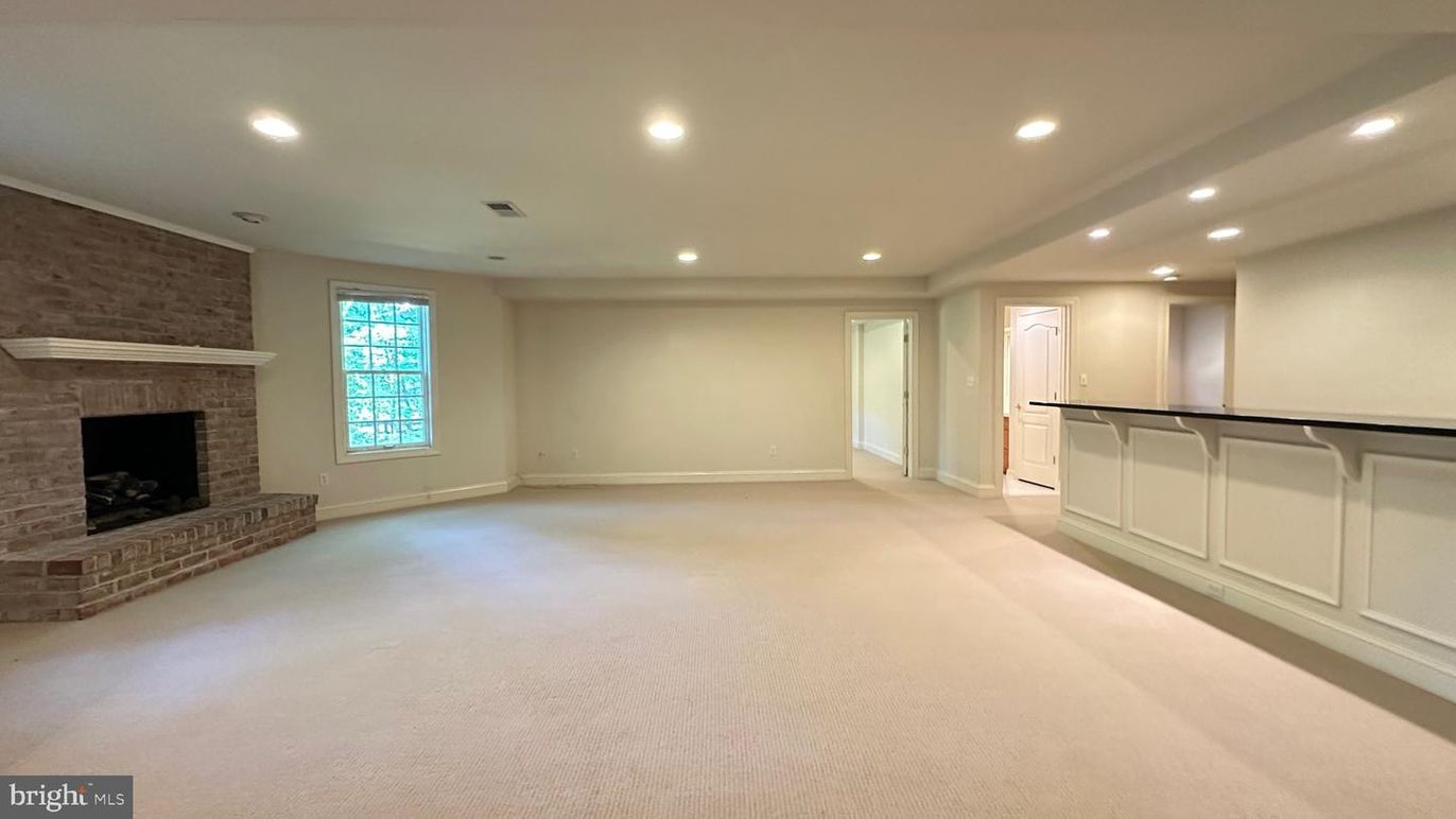 Empty room, Fireplace, Interior, Recessed Lighting, Stone Walls